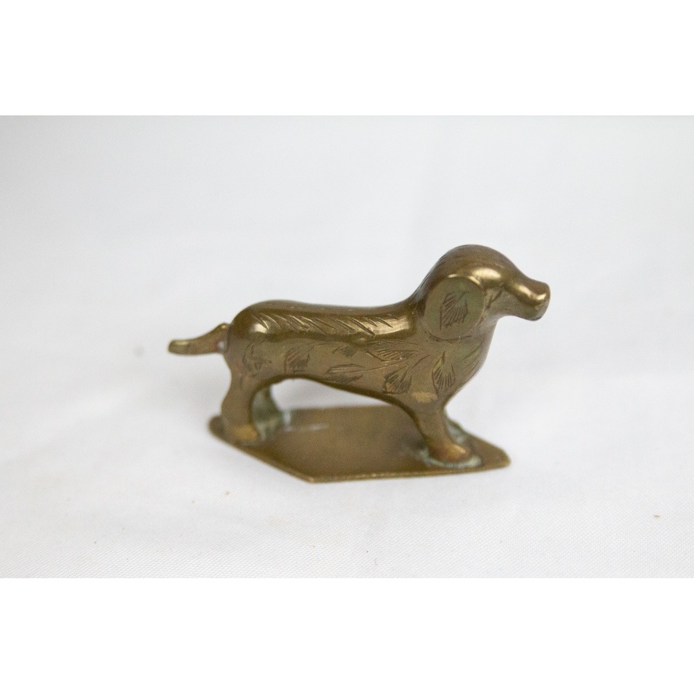 Vintage Etched Brass Dog Figurine India Miniature Hound Dachshund Decor
